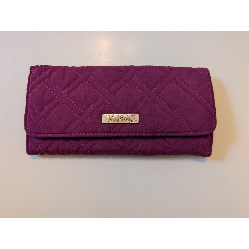 Vera Bradley Wallet Purple Quilted Microfiber Trifold Magnetic Snap